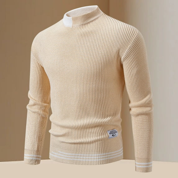 Handshe Men's Solid Color Long Sleeve Slim Fit Knit Sweater, Casual Comfort Round Neck Pullover for Autumn Winter, Daily Wear Layered Outfits,Plus Size