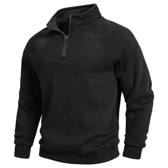 Handshe Men's Solid Color Long Sleeve Zipper Sweater, Knit Collar Design for Casual Wear and Daily Use