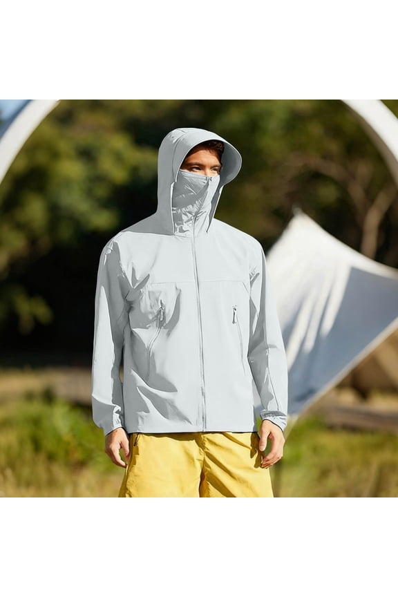 Men's Solid Color Long Sleeved Hooded Zipper Cardigan Ice Silk Thin Sunscreen Jacket