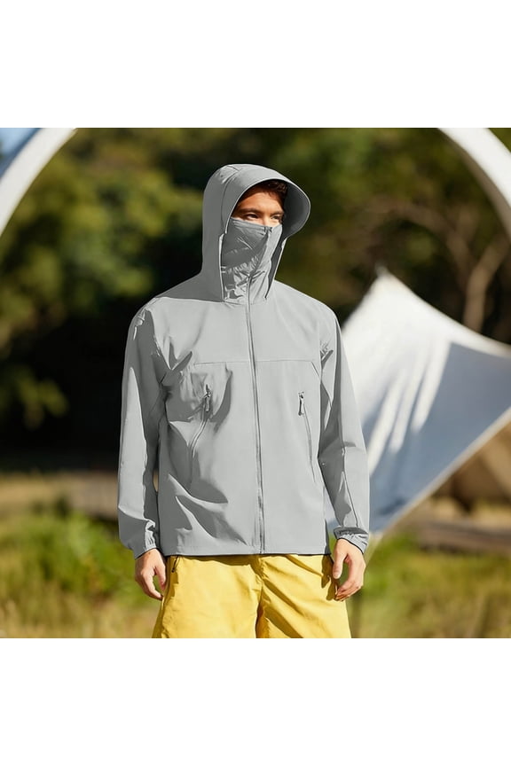 Men's Solid Color Long Sleeved Hooded Zipper Cardigan Ice Silk Thin Sunscreen Jacket