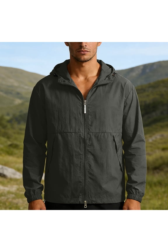 Men's Solid Color Long Sleeved Hooded Zipper Cardigan Ice Silk Thin Sunscreen Jacket
