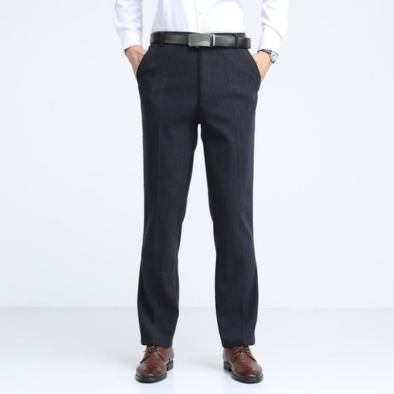 Handshe Men's Solid Color Pants with Button Zipper Design Straight High Waist Pocket Casual Classic Comfort Trousers,Plus Size