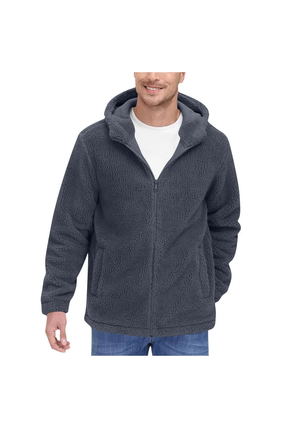Men's Solid Color Retro Fleece Casual Jacket with Zipper Pockets, Long Sleeve Hooded Design for Outdoor and Daily Wear