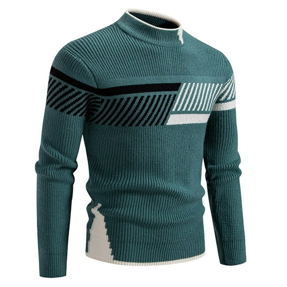 Handshe Men's Solid Color Round Neck Knitted Pullover - Warm & Casual Long - Sleeved Winter Sweater