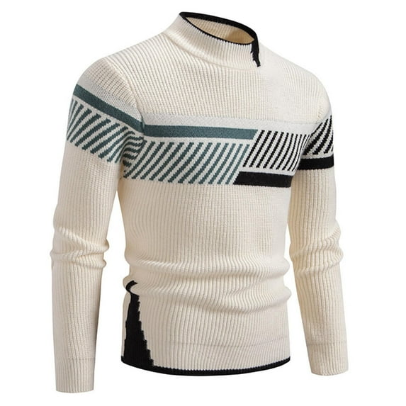 Handshe Men's Solid Color Round Neck Knitted Pullover - Warm & Casual Long - Sleeved Winter Sweater