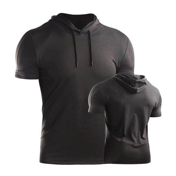 Handshe Men's Solid Color Short Sleeve Hooded Sports T-Shirt for Fitness Training and Everyday Wear