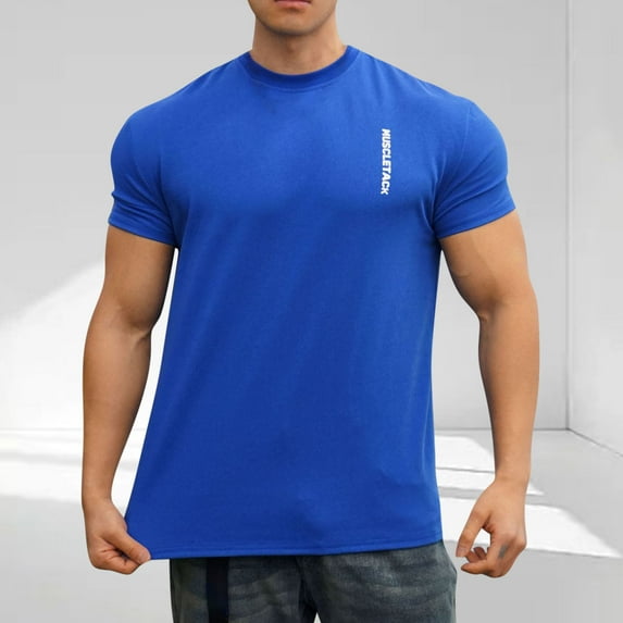 Handshe Men's Solid Color Short Sleeve Round Neck Tops Casual Slim Fit Summer Fashion Fitness Blouses Shirts Ventilate 2025
