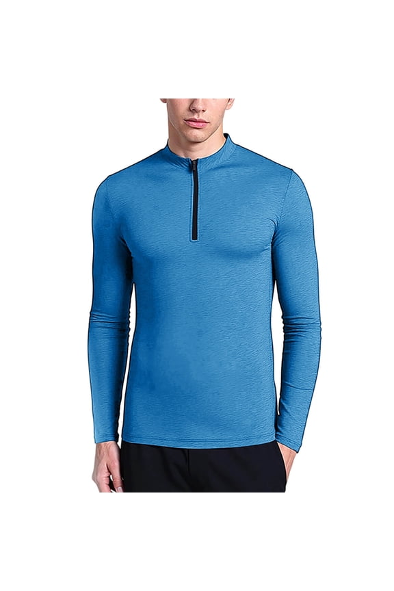 Men's Solid Color Sport Dry-Fit Half-Zip Long Sleeve Shirt with Stand Collar, Quick-Dry Athletic Top for Men, Workout Hiking Running Performance Apparel