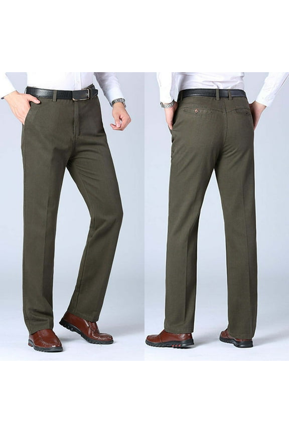 Men's Solid Color Straight Leg Business Dress Pants with Buttoned Pockets, Office Dressy Wear,Plus Size