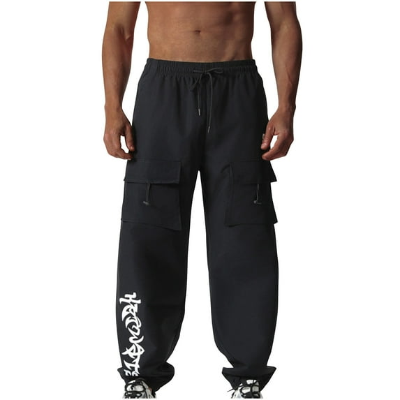 Handshe Men's Solid Color Tapered Cargo Pants with Functional Pockets Comfort Fit Casual Daily Wear