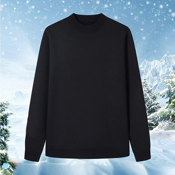 Handshe Men's Solid Color Thermal Round Neck Sweater, Thickened Casual Warm Pullover for Men, Outdoor Leisure Winter Knitwear,Plus Size