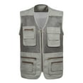 thumbnail image 1 of Handshe Men's Solid Color Utility Vest, Sleeveless V-Neck Work Vest with Multiple Pockets for Outdoor Photography, Hiking Camping Gear,Plus Size, 1 of 8