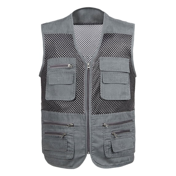 Handshe Men's Solid Color Utility Vest, Sleeveless V-Neck Work Vest with Multiple Pockets for Outdoor Photography, Hiking Camping Gear,Plus Size