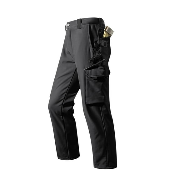 Handshe Men's Solid Fleece-Lined Tactical Training Work Pants Outdoor Multi-Functional Cargo Pants,Plus Size