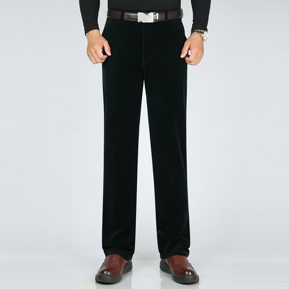 Handshe Men's Solid High-Waist Pants with Button Zipper Closure and Pockets Comfortable Classic Fit,Plus Size