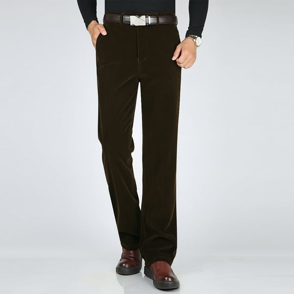 Handshe Men's Solid High-Waist Pants with Button Zipper Closure and Pockets Comfortable Classic Fit,Plus Size