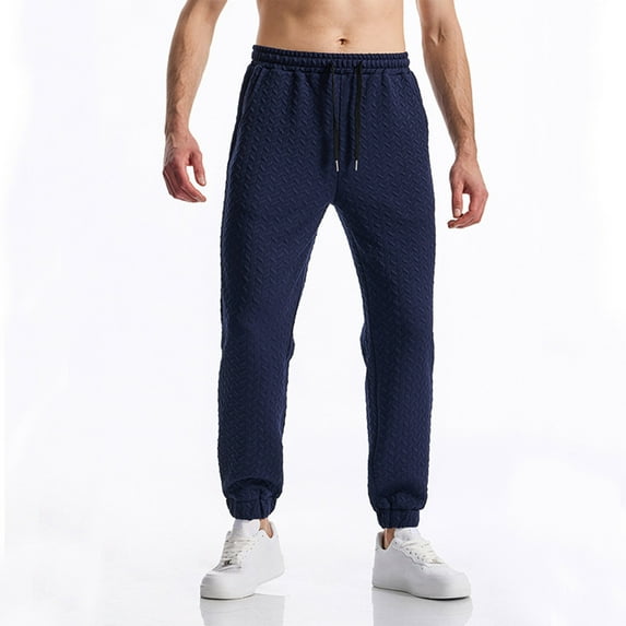 Handshe Men's Solid Jacquard Sweatpants with Elastic Waist & Cuffed Ankle Comfortable Athletic Casual Pants