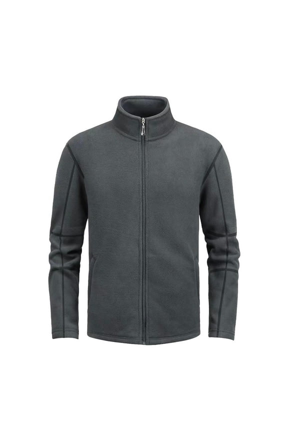 Men's Solid Stand Collar Jacket, Casual Long Sleeve Coat with Zipper Pockets, No Hood Lightweight Outerwear for Urban Outdoor and Daily Wear,Plus Size