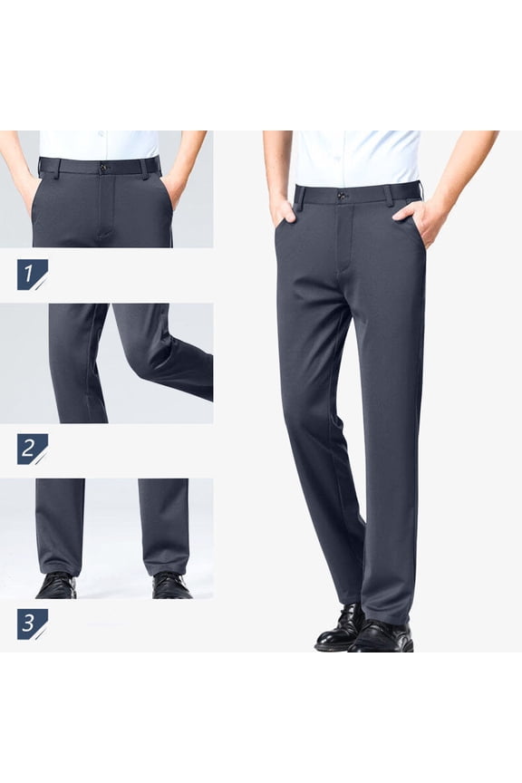 Men's Solid Suit Pants with Button Closure Casual Relaxed Fit Straight Leg Trousers,Plus Size