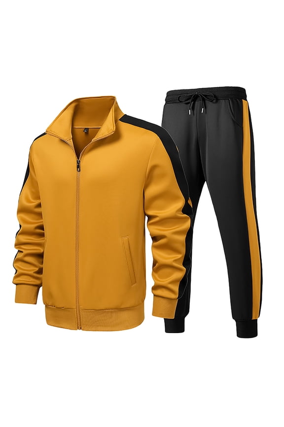 Men's Sport Pants Set, Solid Color with Zipper Pockets, Lightweight Long Sleeve Hooded Outfit for Gym and Outdoor Activities