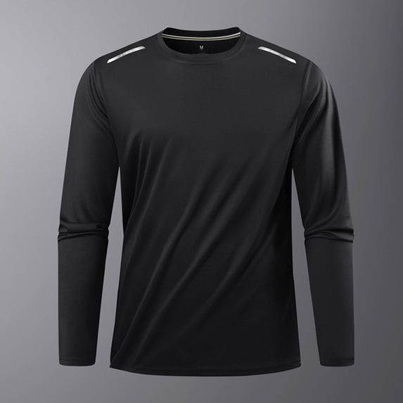 Handshe Men's Sport T-Shirt, Solid Color Long Sleeve Round Neck, Viscose Moisture-Wicking Cooling Top for Gym, Fitness and Daily Wear