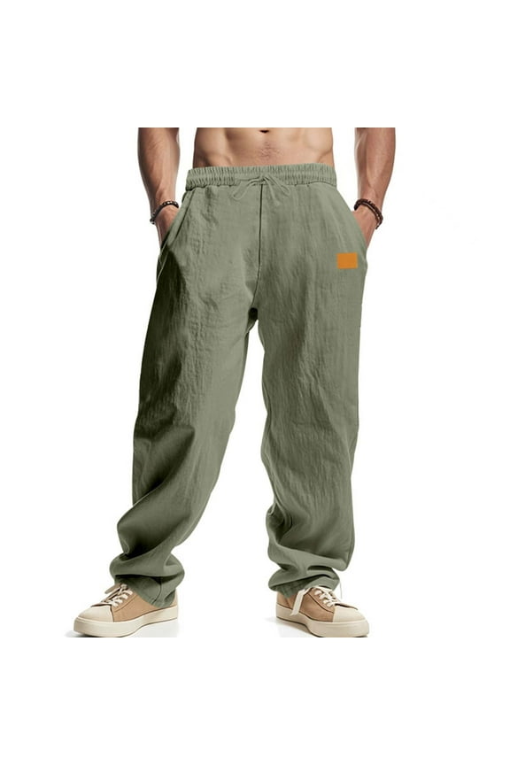 Men's Straight-Fit Casual Pants with Leather Patch Pockets Outdoor Business Beach Pant for Leisure Travel,Plus Size