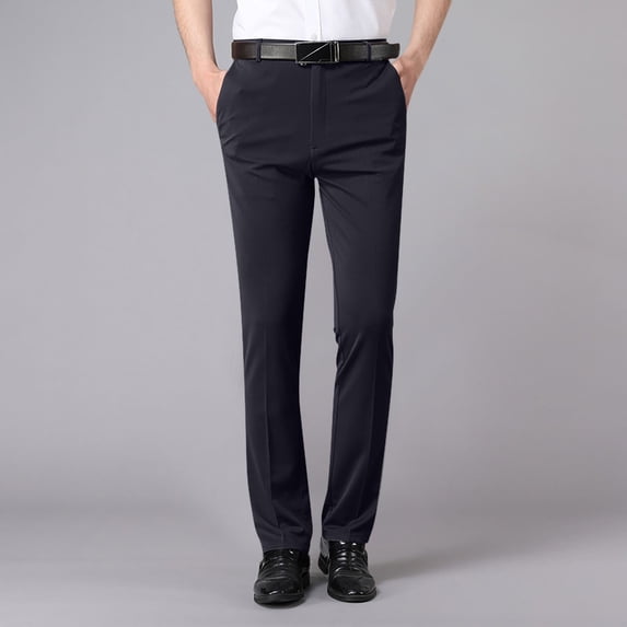 Handshe Men's Straight-Fit Lightweight Pants Casual Business Office Daily Wear