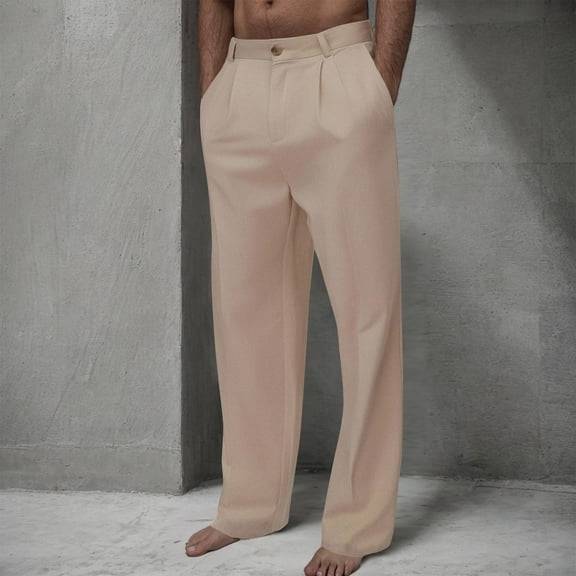 Handshe Men's Straight Leg Beach Outdoor Workout Pants with Pockets Solid Color for Casual and Gym Wear,Plus Size