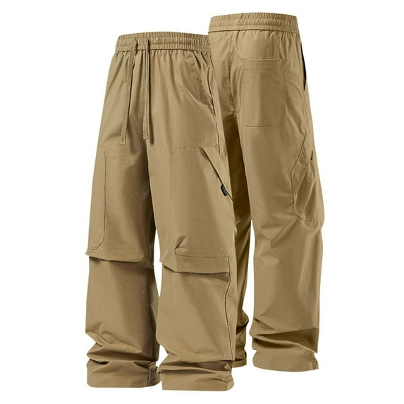 Handshe Men's Straight-Leg Outdoor Cargo Pants with Multiple Pockets for Casual Activities,Plus Size