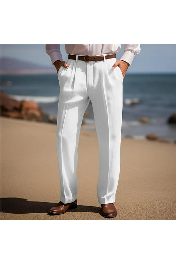 Men's Straight Leg Outdoor Casual Pants with Zipper Pockets, Solid Color Business Office Wear,Plus Size