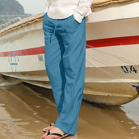 Handshe Men's Straight-Leg Sweatpants with Drawstring Waist and Pockets Solid Color Comfort Fit