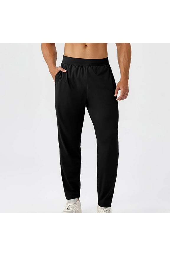 Men's Stretch Quick-Dry Pants with Elastic Waist Drawcord & Side Pockets Solid Color Outdoor Casual Trousers,Plus Size