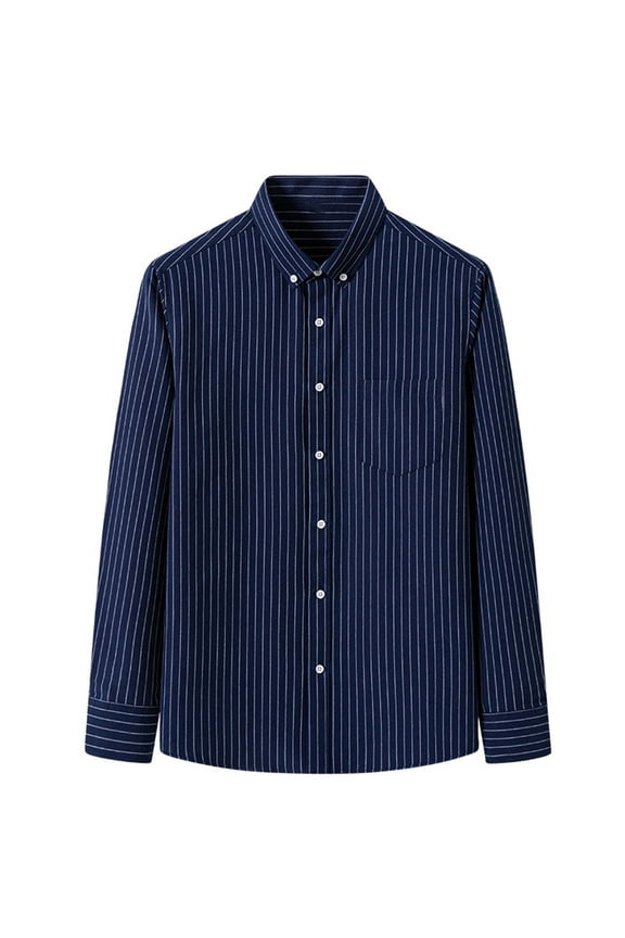 Men's Striped Long Sleeve Shirt, Classic Casual Button-Up Collar Shirt with Chest Pocket, Versatile Stylish Top for Office and Everyday Outfit,Plus Size
