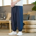 thumbnail image 1 of Handshe Men's Striped Print Harem Pants with Elastic Waist and Pockets Casual Comfort Fit,Plus Size, 1 of 7