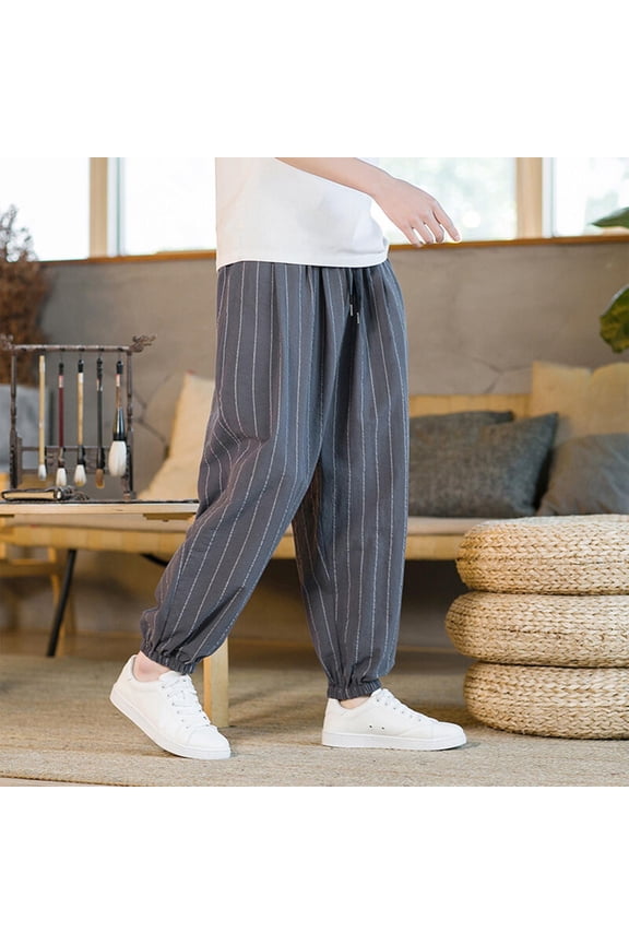 Men's Striped Print Harem Pants with Elastic Waist and Pockets Casual Comfort Fit,Plus Size