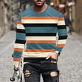 thumbnail image 1 of Handshe Men's Striped Print Long Sleeve Crew Neck T-Shirts, Stylish Casual Top with All-Over Design for Daily Outfits, Outdoor Streetwear,Plus Size, 1 of 5