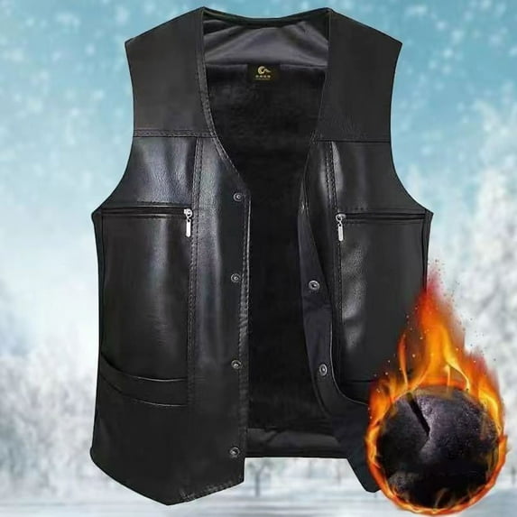 Handshe Men's Stylish Leather - Shoulder Haining Sheepskin - Inspired Slim Fit Sleeveless Casual Jacket