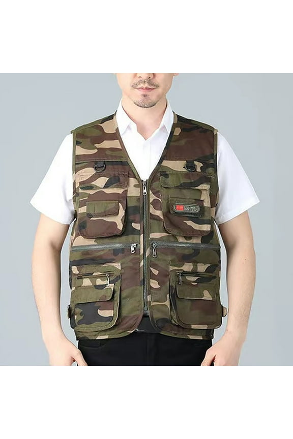 Men's Stylish Sleeveless Work Vest - Standing Collar, Multi - Pocket, Outdoor & Casual Use