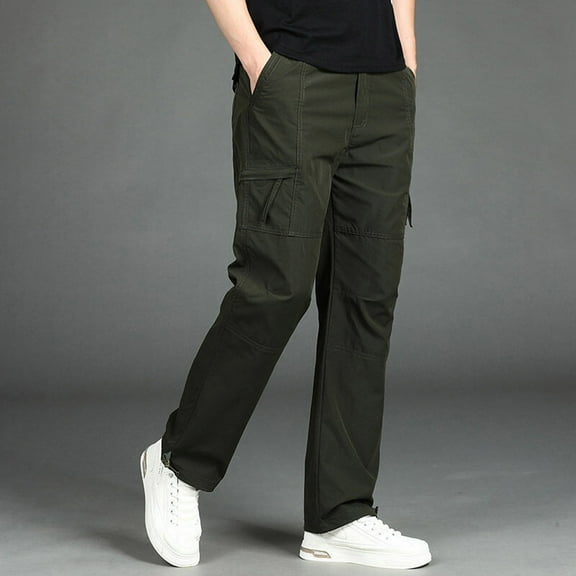 Handshe Men's Stylish Solid Cargo Pants with Multiple Pockets Casual Outdoor Utility Trousers,Plus Size