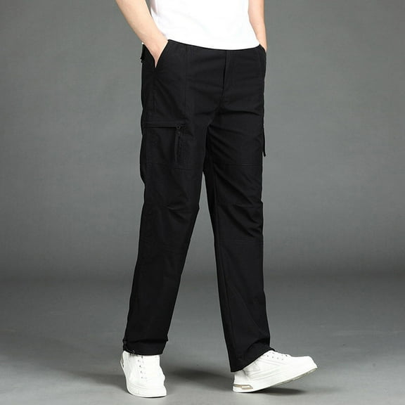 Handshe Men's Stylish Solid Cargo Pants with Multiple Pockets Casual Outdoor Utility Trousers,Plus Size