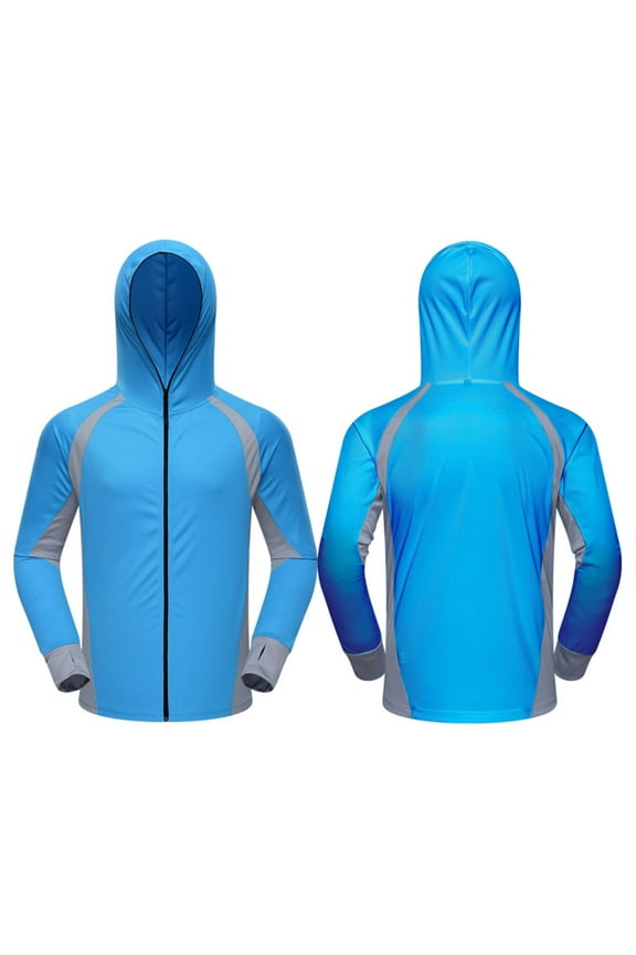 Men's Stylish Solid - Color Outdoor Sun - Protection Hooded Jacket - Breathable Thin Fishing Zipper Coat