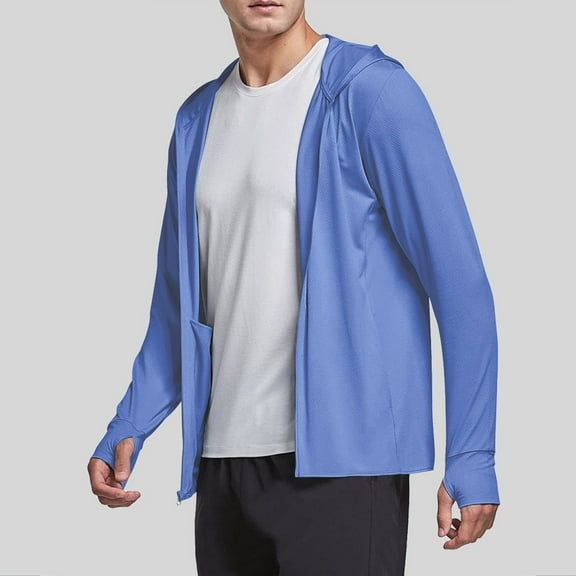 Handshe Men's Stylish Solid - Color Outdoor Sunscreen Long - Sleeved Hooded Sports Jacket with Pockets and Sleeve Covers