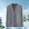 thumbnail image 1 of Handshe Men's Stylish Solid - Color Thickened Warm V - Neck Knit Cardigan Sweater, 1 of 3