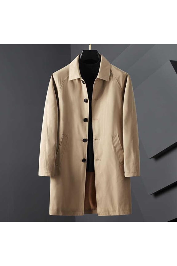 Men's Stylish Trench Coat, Solid Color Mid-Length Button-Down Collar Casual Long Sleeve with Pockets for Outing, Daily Commute