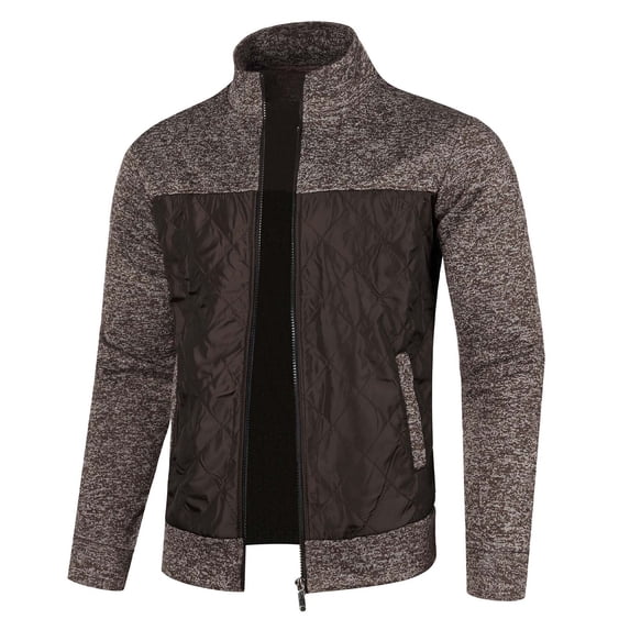 Handshe Men's Stylish Winter Long - Sleeve Hoodless Knit Jacket with Zipper Pockets