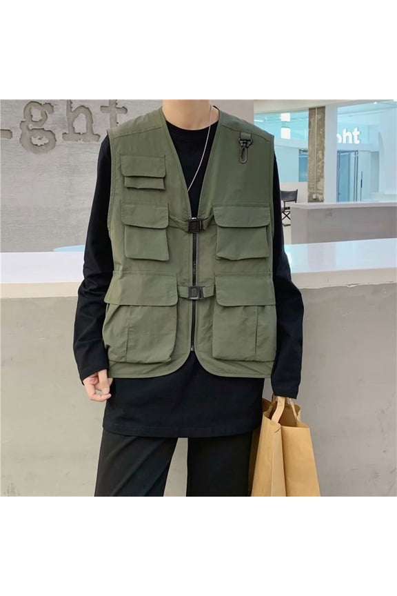 Men's Stylish Work Vest - Standing Collar, Multi - Pocket, Sleeveless for Outdoor Photography & Sports