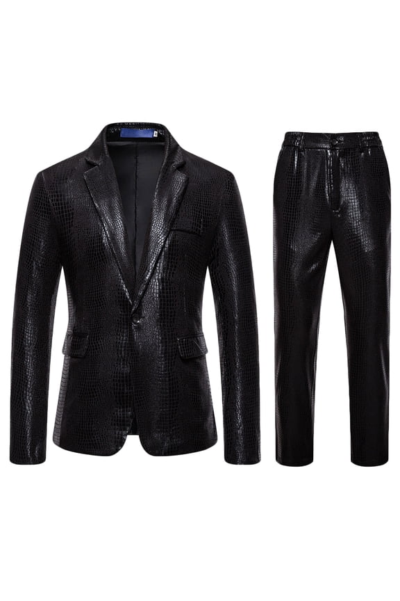 Men's Suit Set, Notch Lapel Single-Breasted with Pockets, Long Sleeve Semi-Elastic Waist formal Casual for Performance and Daily Wear