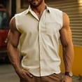 thumbnail image 1 of Handshe Men's Summer Casual Fashion Solid Color Sleeveless Lapel Button Pocket Vest Top, 1 of 6