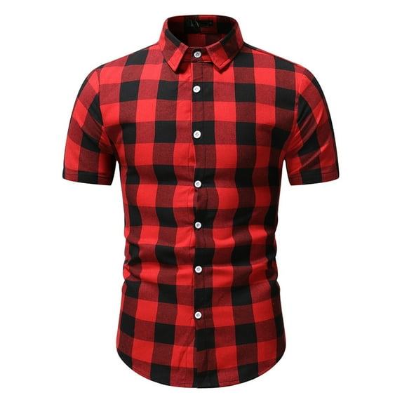 Handshe Men's Summer Casual Plaid Short - Sleeve Lapel Shirt