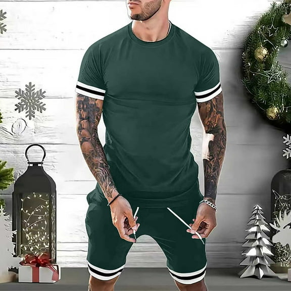 Handshe Men's Summer Casual Round - Neck Short - Sleeved Two - Piece Set